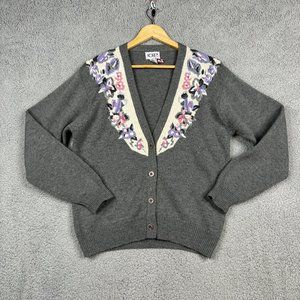 Koret Sweater Size M Cardigan Knitted Floral Embroider Loose Fit Grandmacore VTG